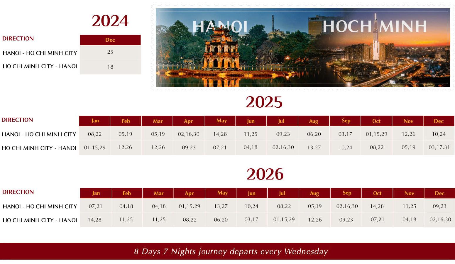 Lịch trình khởi hành chuyến tàu SJourney giai đoạn 2024-2026