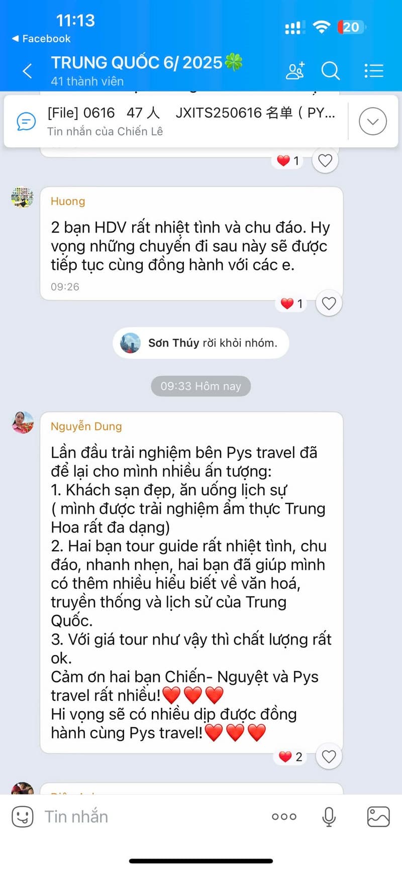 feedback pystravel, tour trung quốc pystravel
