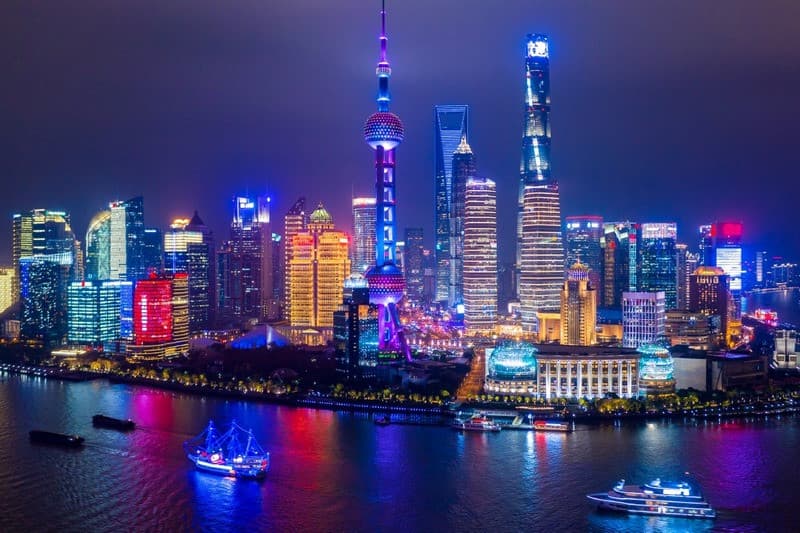 Bến Thượng Hải về đêm ở Đại lộ Nam Kinh