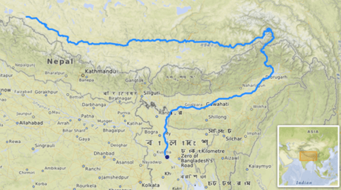 Sông Brahmaputra trải dài qua nhiều quốc gia khác nhau (Ảnh: wikipedia)