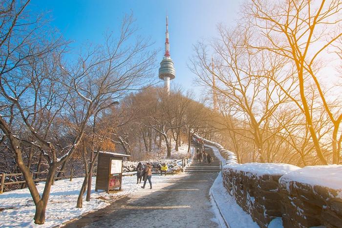 Một đoạn đường dẫn lên Tháp Namsan vào ngày đông