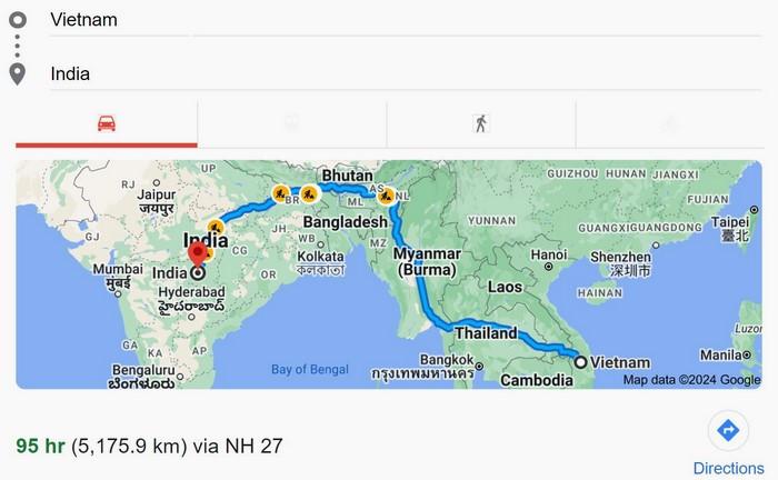 Khoảng cách đường bộ Việt Nam Ấn Độ