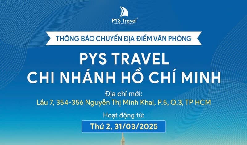 Thông báo chuyển địa điểm văn phòng PYS Travel Chi nhánh Hồ Chí Minh