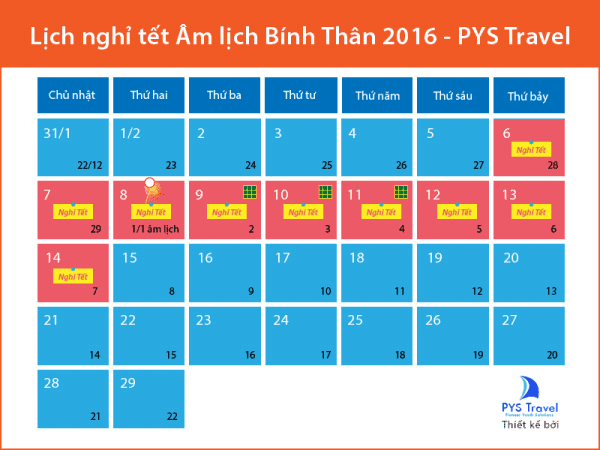 Lịch nghỉ lễ chính thức Tết Âm lịch 2016