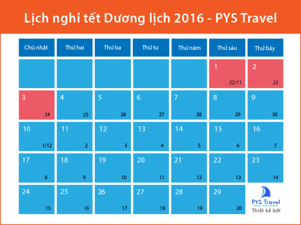 Lịch nghỉ lễ chính thức Tết dương lịch 2016