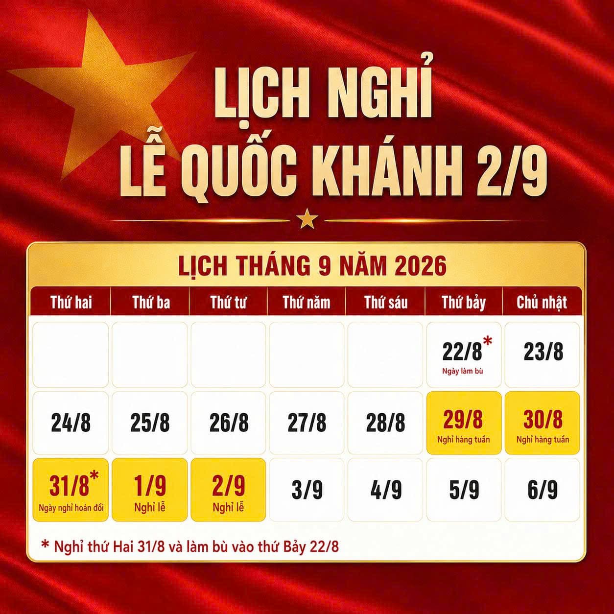 Dịp lễ Quốc khánh được nghỉ bao nhiêu ngày?