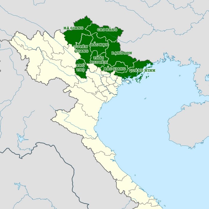 Bản đồ vị trí các tỉnh thuộc vùng Đông Bắc